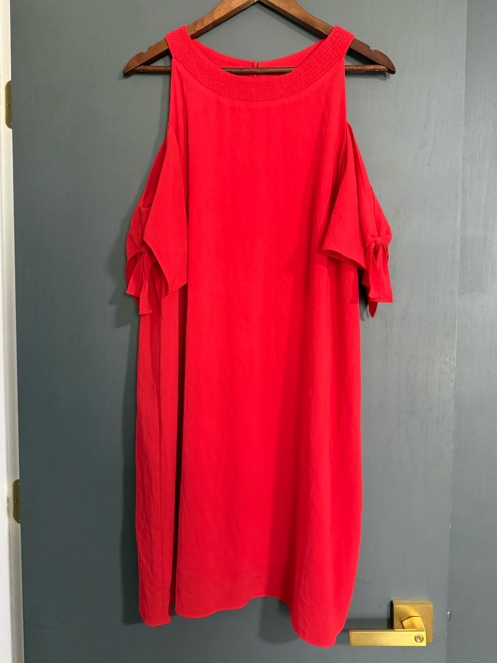 J. Howard Red Flowy Dress Size 16 | Tie Sleeve Detail & Round Neck